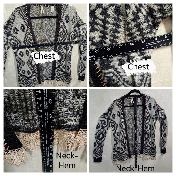 BKE Buckle Women Small  Gimmicks SW Tribal Open Front Wool Y2K Cardigan Sweater - Picture 2 of 7